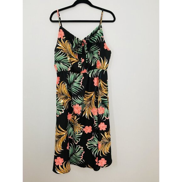 Shein Curve Women's Size 0XL Sleeveless Midi Dress Tropical Print Aloha Sundress - Picture 2 of 8
